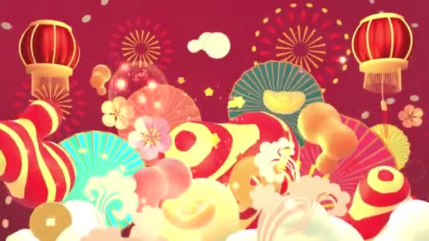 Looped Chinese New Year Celebration Motion Graphics Stylish Red Stripes — Stockvideo