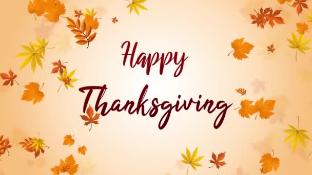 Happy Thanksgiving Text Greetings Floating Autumn Leaves — Stock Video