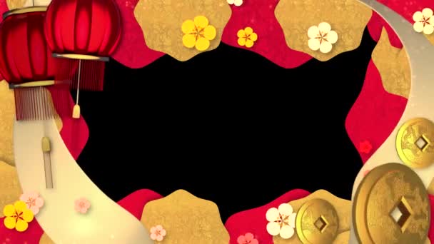 Looped Chinese New Year Frame Red Lanterns Plum Blossom Ancient — Video