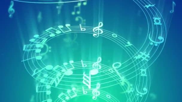Music Notes Background Neon Blue Green — 图库视频影像