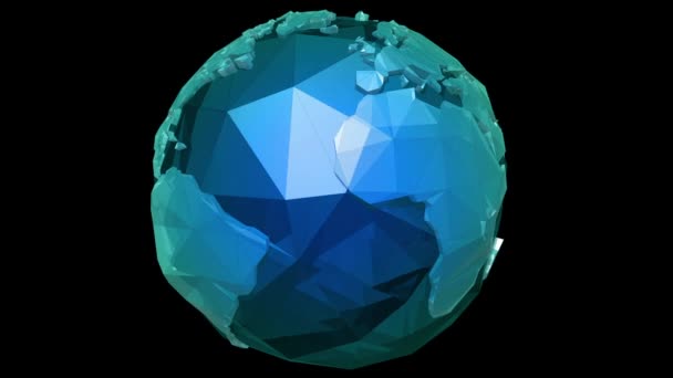 Blue Glass Crystal Low Poly Planet Earth — 비디오