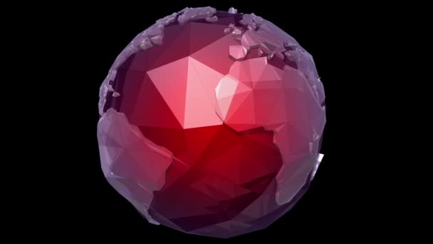Red Glass Crystal Low Poly Planet Earth — 图库视频影像