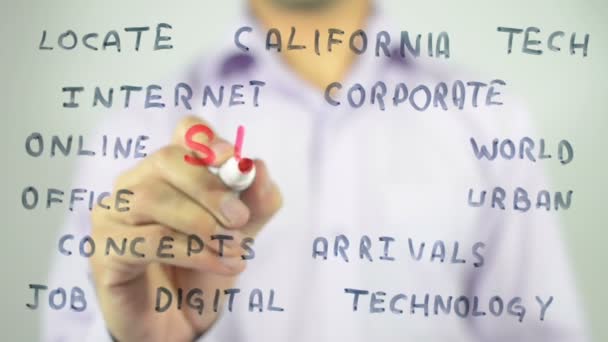 Businessman Draws Transparent Wall Silicon Valley — Vídeos de Stock