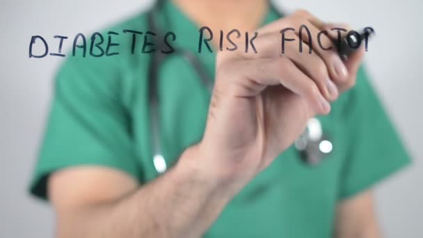 Nurse Writes Diabetes Risk Factors Transparent Surface — 비디오