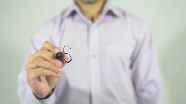 Man Draws Share Transparent Surface — Vídeo de Stock