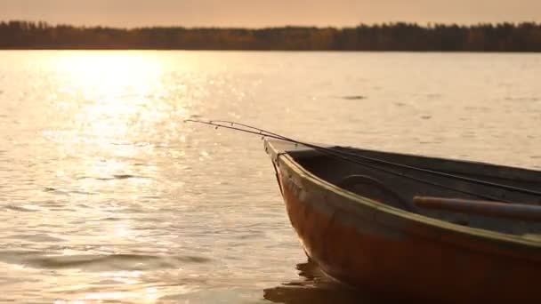 Fishing Wooden Boat Rods Sunset — Stok video