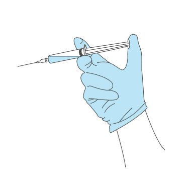 Aşı çizimi. Beyaz zemin üzerinde elinde şırınga