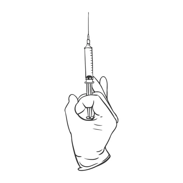 Seringue Main Une Injection Médicale Croquis Seringue — Image vectorielle