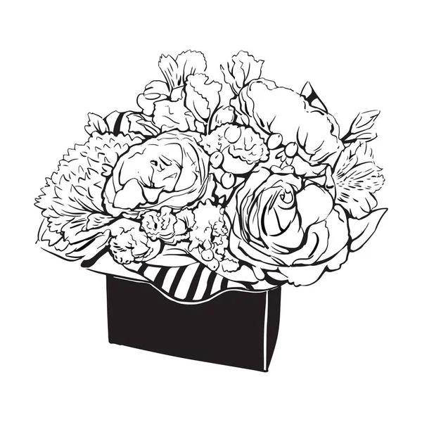 Букет Набросков Цветов Иллюстрации Цветы Подарочной Коробке Свадебный Букет — стоковый вектор
