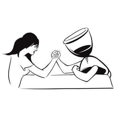 Zamanla mücadele kavramsal bir skeçtir. Yaşlılık çizimi. Bir kadın yaşlanmayla mücadele eder.