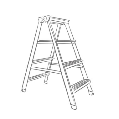 Stepladder skeci. Beyaz arka planda ev ve ofis için taşınabilir merdiven. Kısa merdivenler.