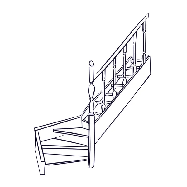 Esbozo Escalera Madera Escaleras Suelo Sobre Fondo Blanco — Vector de stock