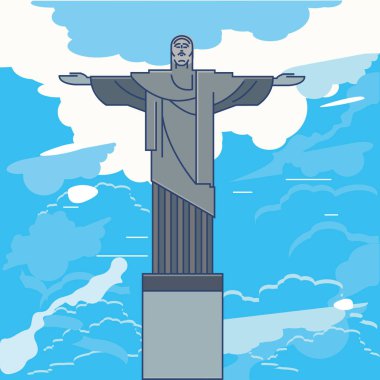 Rio de Janeiro 'da. Brezilya. 5 Nisan 2020. Kurtarıcı İsa 'nın heykeli. Rio 'daki heykel bir renk çizimi.