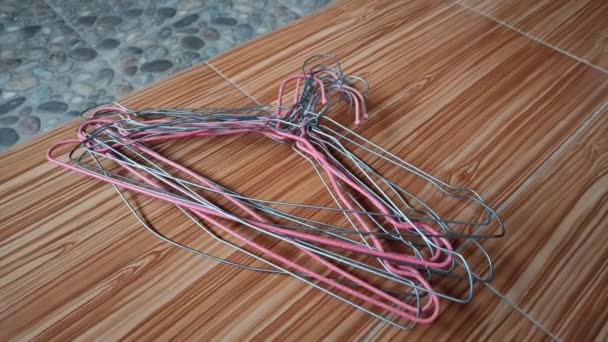 Pile Clothes Hangers Made Wire — Stockvideo