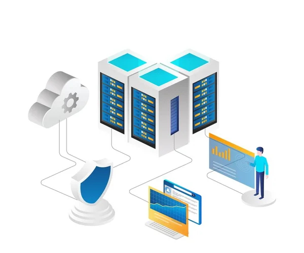 Platform Controlling Security Maintaining Cloud Servers — Vector de stock