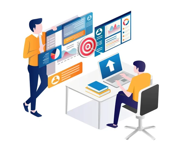 Two Men Doing Online Digital Marketing Sales Analysis —  Vetores de Stock