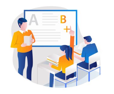 Erkek öğretmen tahtada öğretiyor.