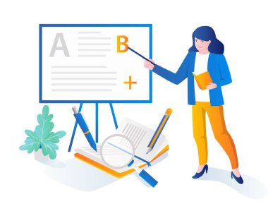 Tahtada öğretmenlik yapan kadın öğretmen.