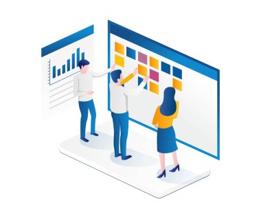 The team creating a schedule with a scrum board