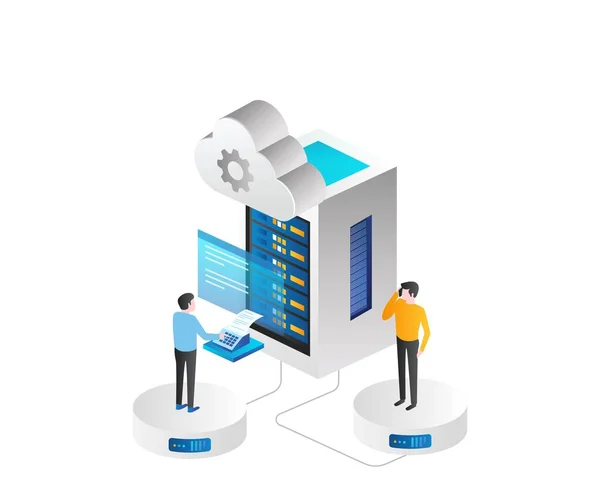 Team Develops Data Analyzes Cloud Server Telephone — Vettoriale Stock