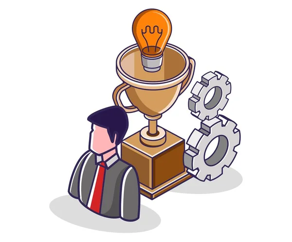 Men Looking Ideas Become Champions Get Trophies — Stockvector