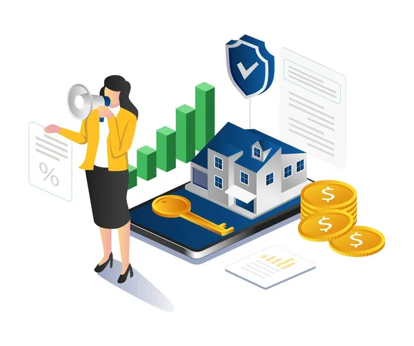 Woman Promoting Home Investment Business — Stockvector