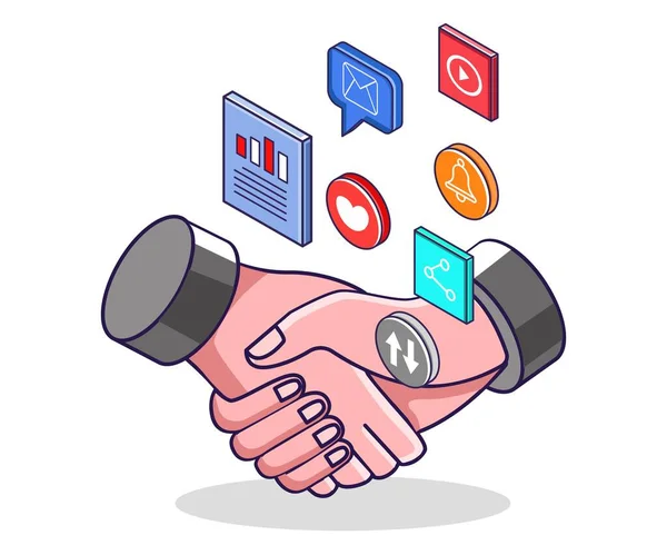 Handshake Social Media Apps — Vettoriale Stock