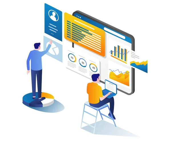 Equipo Monitoreo Análisis Datos Transformación Digital Alta Tecnología — Archivo Imágenes Vectoriales