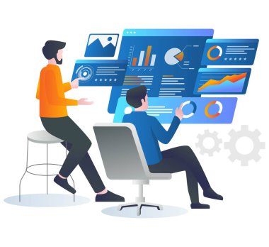 Two men controlling data analysis