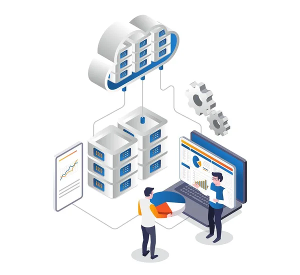 Team Discussing Cloud Server Data Analysis — Vetor de Stock