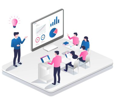 Isometric illustration concept learning to invest together in class