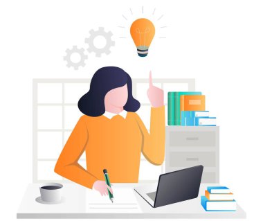 Kız çalışma masasındaki ampulü işaret ediyor.