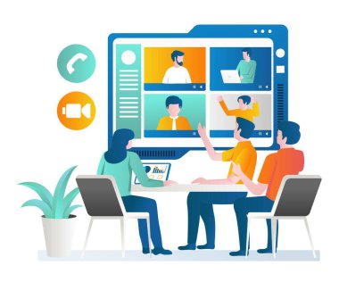 The work team is having an online meeting