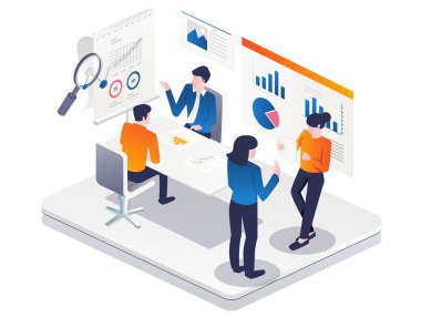 Concept of isometric illustration Team analyzing investment business