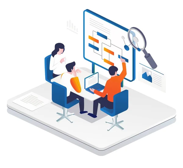 Isometric illustration concept Team discussion about organizational system