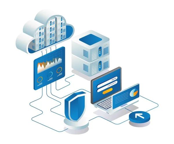 Flat concept isometric illustration web server and cloud security
