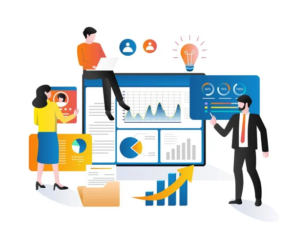 Team Analyzing Investment Business Company Data — Διανυσματικό Αρχείο