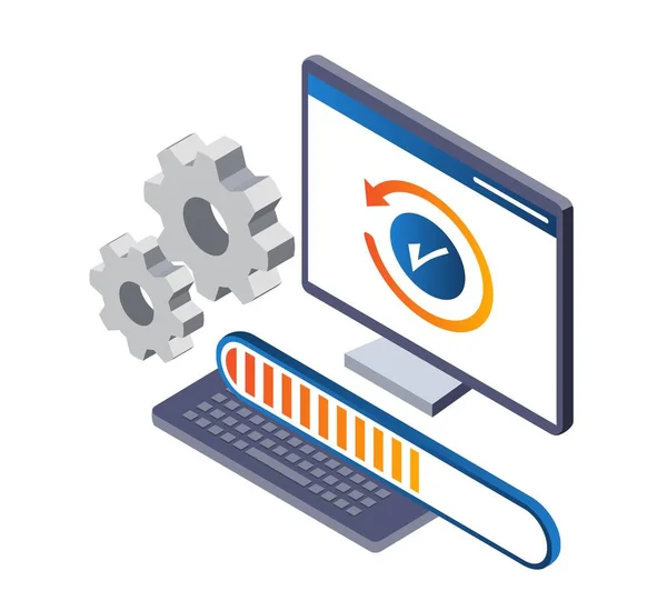 Isometric illustration concept of computer update process