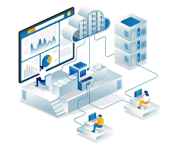 Team Processing Cloud Server Analyst Data — Wektor stockowy