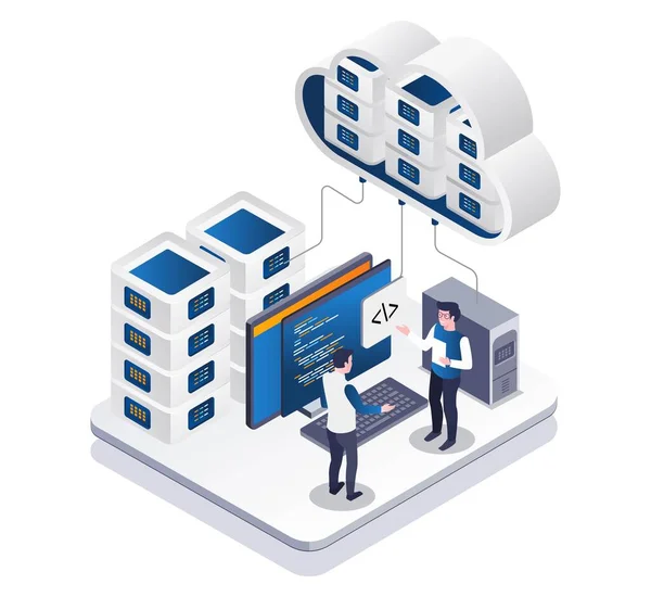 Isometric Illustration Concept Discussion Cloud Server Technology — Διανυσματικό Αρχείο