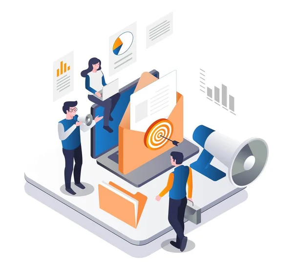 Digital Marketing Target Email Team Isometric Illustration Concept — Vetor de Stock