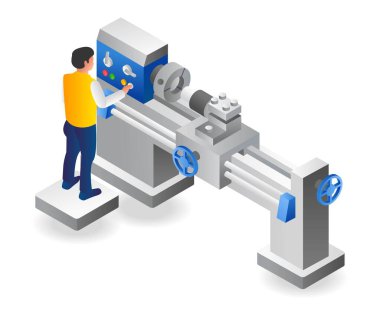 Male operator is running a cnc lathe
