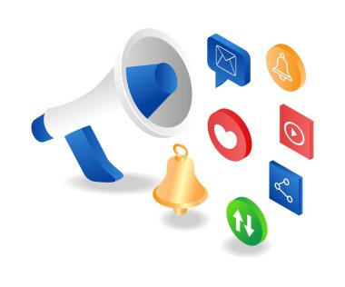 Social media marketing campaign in isometric illustration