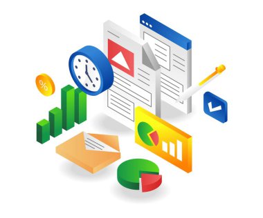 Time in business sheet checklist in isometric illustration