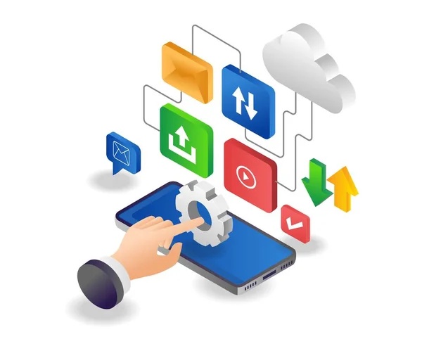 Application Management Smartphone Data Cloud Server — Vetor de Stock