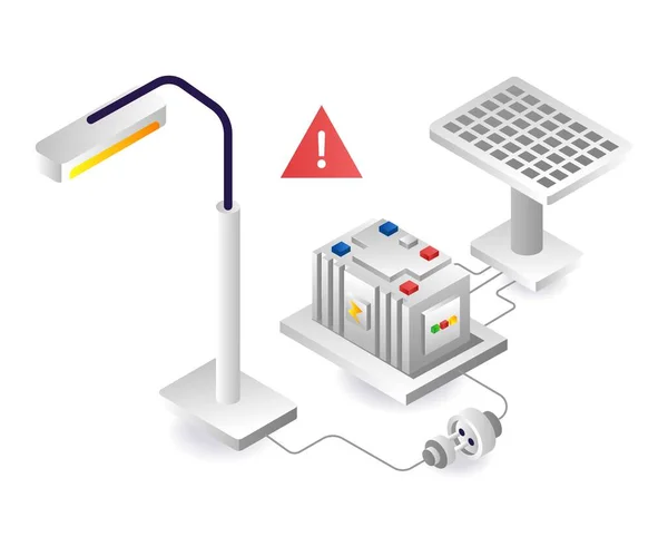 Solar Energy Line Panels City Lights Isometric Illustration — 스톡 벡터