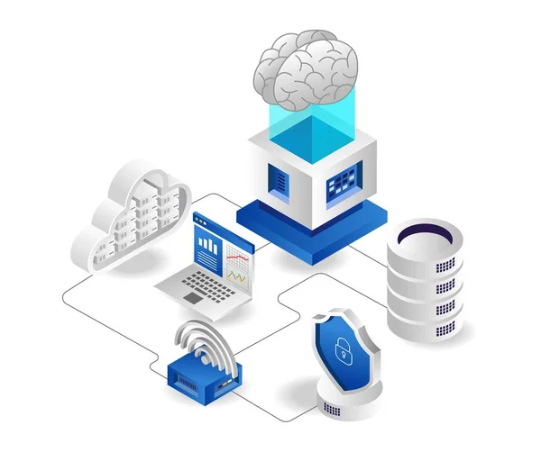 Data Network Cloud Server Wifi Tethering — Vector de stock