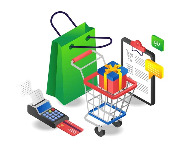 Online Shopping Cart Isometric Illustration — Wektor stockowy