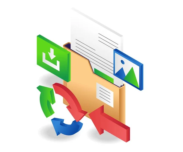 Folder Data Circulation Isometric Illustration — Stock Vector