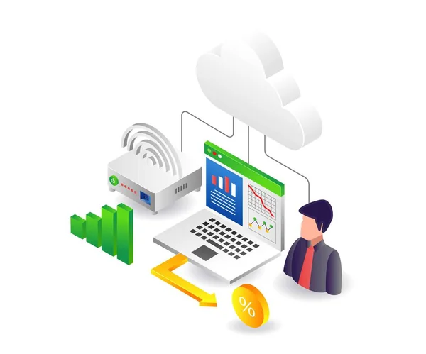 Cloud Server Tethering Wifi Network Connection — Vector de stock
